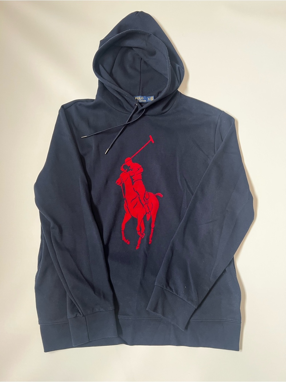 Ralph Lauren Navy Pullover Hoodie with Red Polo Player